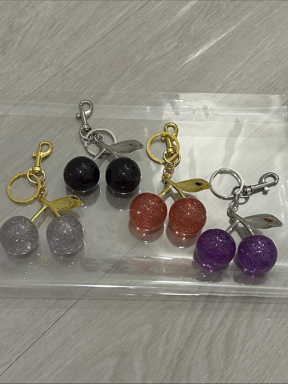 Glitter Cherry Purse Charm (NWOT) Set Of 4 #1—Black, Pink, Purple, Silver